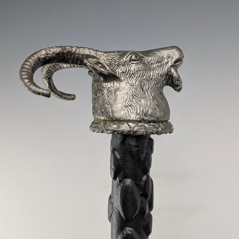 英國復古黑軸錫製山羊頭手柄手杖 85 厘米